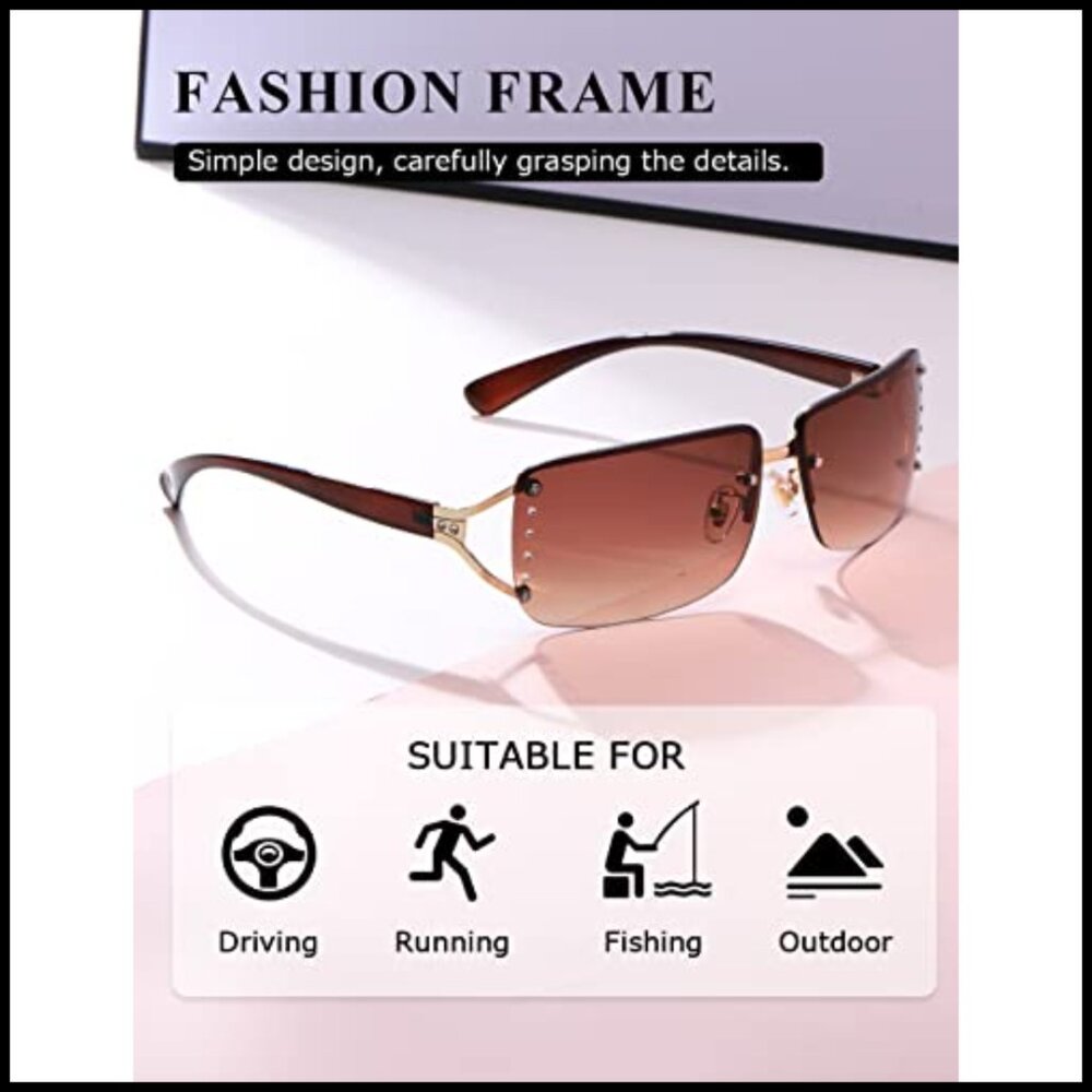 Retro Rectangle Sunglasses Rimless Frame Vintage … - image 4